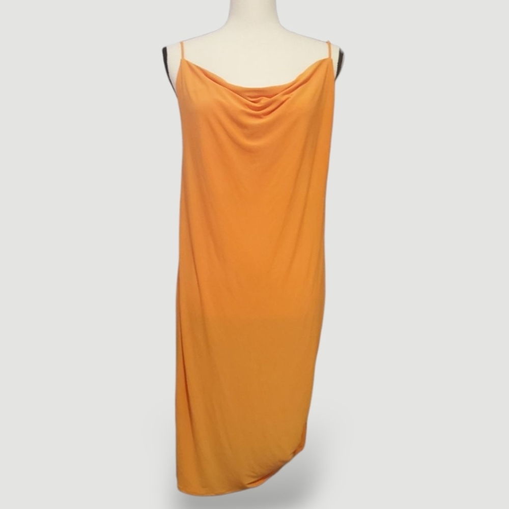 Zara Vibrant Orange Cowl Backless Midi Slip Dress M NWT